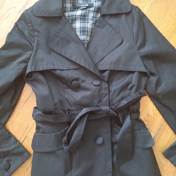 Forever 21 Black Raincoat Jacket Sz S - Picture 5 of 13